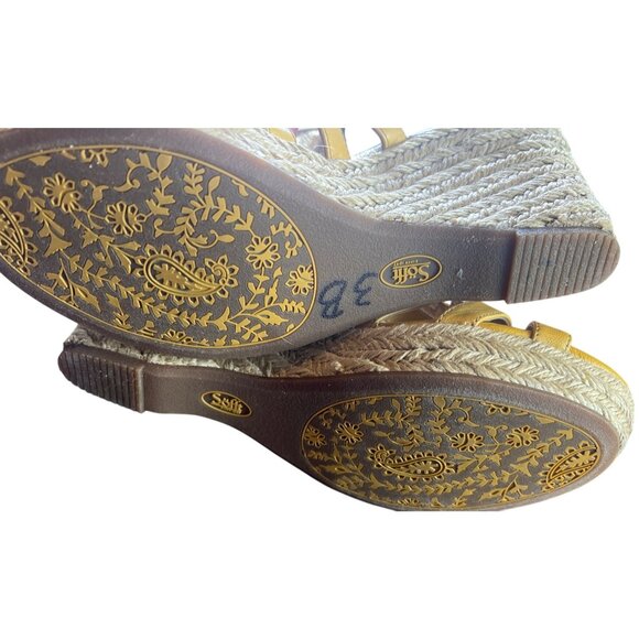 Sofft Euro Soft Espadrille High Heel Wedge Mustard Yellow Leather Sandal 9.5 - Picture 8 of 8